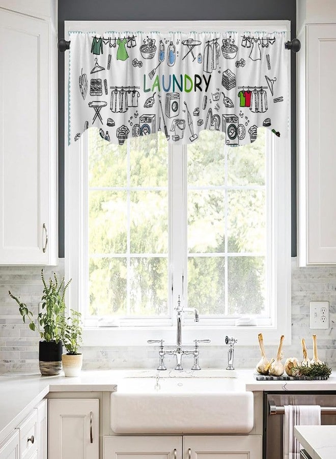 DOTOOMA 54x18 Inches Laundry Cute Window Treatment Valance White Watercolor Kitchen Blackout Drapes Bathroom Bedroom Living Room Polyester Fabric Curtains Decorations Supplies - Image 3